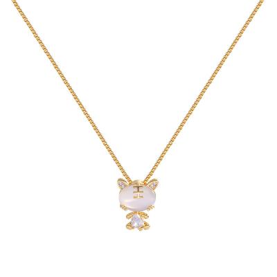 China Never Allergic And Lose To Fade Cat Necklace 18k Gold Plated Cute Tiger Necklace Pendant For Women for sale