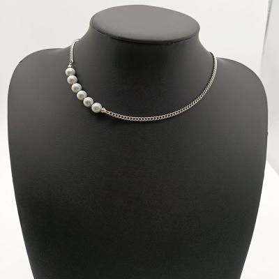 China Never allergic and lose to fade 3mm stainless steel chain necklace with 8mm pearl necklace for sale