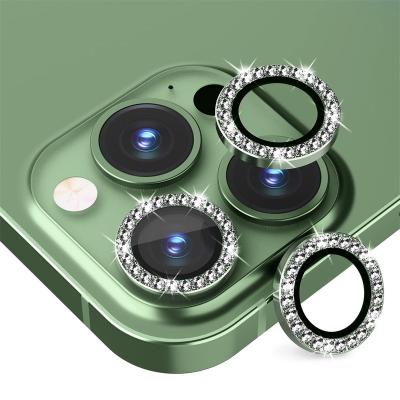 China Anti-fingerprint Diamond Glitter Camera Lens Protector on for iPhone 13 14 Metal Ring Lens Glass Camera Lens Screen Protector for sale