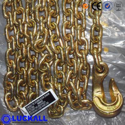 China Transmission Chain G70 Gold Color Carry Link Down Lashing Link Welded Chain 13mm With Bent Hooks Blinding Chain for sale