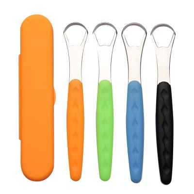 China custom logo handle no-slip oral care tongue cleaner tongue scraper stainless steel for sale