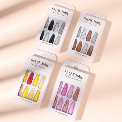 China 24pcs/box Long French Coffin Nail False Nail With Glue Press On Nails Artificial Nails for sale