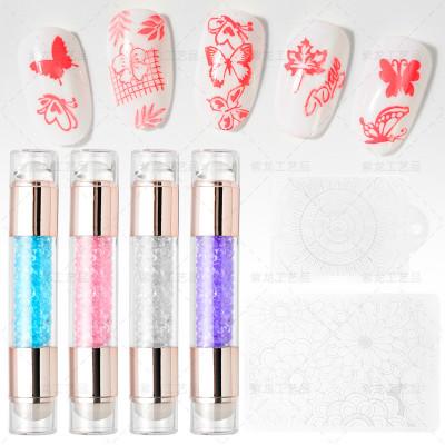 China Wholesale Customizable Logo Nail Tool Template Seal Design Double Headed Pen Transfer Stamp Pen for sale