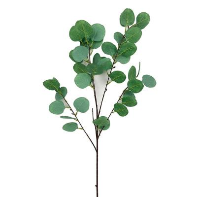 China Factory Wedding Decoration Hotel Silk Artificial Eucalyptus Leaves Fabric Green Green Plastic Tree Branches for sale