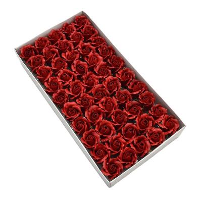 China Fashional Artificial Flowers Wine Red Valentine's Day Handmade Flowers Rose Bouquet Soap Flower Head Gift 2 Layers for sale