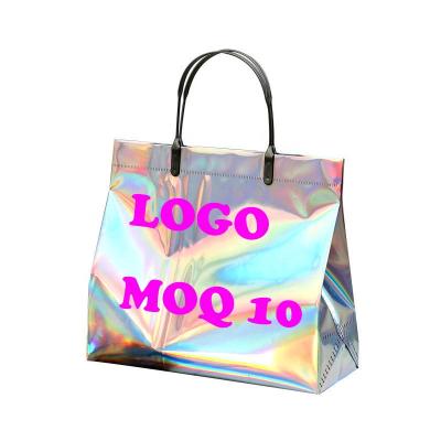 China Durable Custom Clear Logo Bags Jelly Gift Holographic PVC Shopping Bag for sale