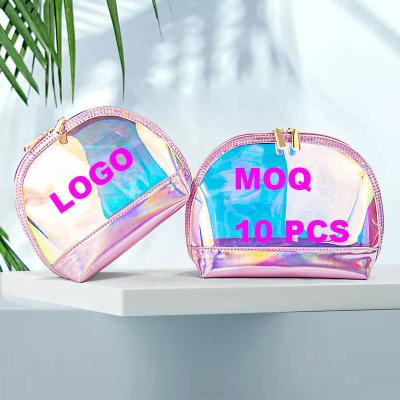 China Durable Private Labels PU Shell Shaped Cosmetic Bags Holographic Makeup Bags for sale