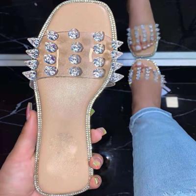 China 2022 new Anti-odor trend women's crystal frame slips leather upper slippers for sale