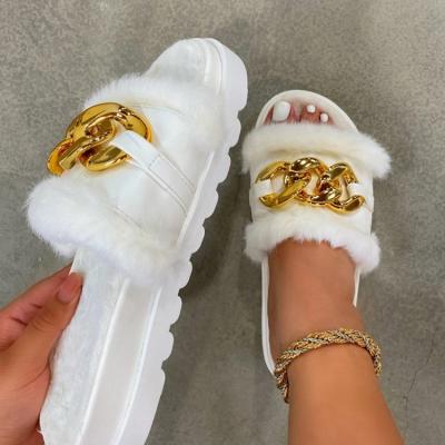 China 2021 New Arrival PU Women's Sandals Ladies Heels Platform Fur Slippers for sale