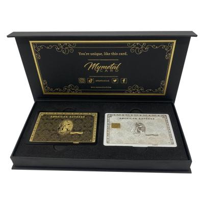 China Recyclable Luxury Black Metal Credit Card Box Package With Gold Foil For Metal Bank Card Business for sale