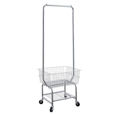 China Eco-friendly durable wholesale metal laundry cart with wheels stainless steel laundry shop metal dirty laundry cart with wheels for sale