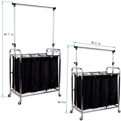 China Eco-friendly Durable GMJ 3 Bag Laundry Sorter Cart with Heavy Duty Rolling Wheels for Clothes Storage Laundry Cart for sale