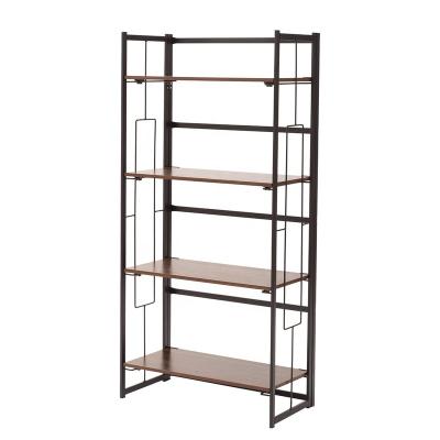 China Modern Wood Look Accent Metal Frame Furniture Home Expandable Metal Book Shelves 4 Tier Vintage Bookcase Shelf Storage Organizer for sale