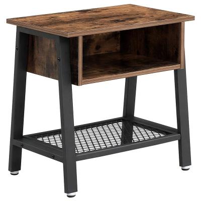 China Industrial 2 Tier Side Table with Storage Rack, Wood Look Accent Furniture with Metal Frame, Easy Assembly for sale