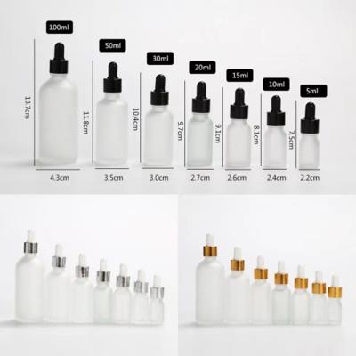 China Personal Care 5ml 10ml 15ml 20ml 30ml 50ml 100ml matte white glass dropper bottle with gold lid for sale