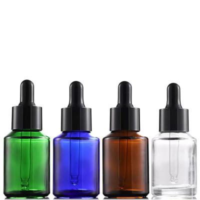 China Canton 30ml Classic Cosmetic Amber Clear Blue Green Oblique Shoulder Round Glass Bottle With Dropper for sale