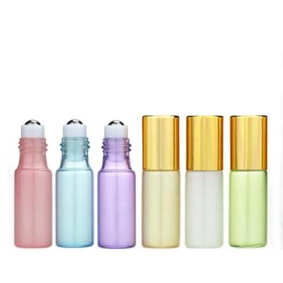 China 3ml 5ml 10ml Classic Empty Blue Purple Green Pink Pearl Yellow White Cosmetic Packaging Sets Perfume Oil Glass Roll On Bottles for sale