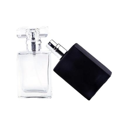 China Personal Care 30ml Makeup And Cosmetics Online Square Glass Bottle With Pump Black Spray for sale