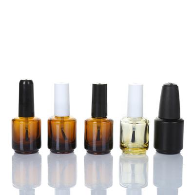 China Classic Empty Clear Amber Matte Round Black Nail Polish Glass Bottles 7ml 10ml 15ml With Brushes for sale