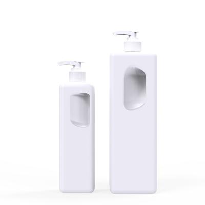 China Lightweight 500ml 1000ml Luxury Portable HDPE White Hand Carry Ready To Ship Pump Lotion Bottles For Shampoo Bath Gel for sale