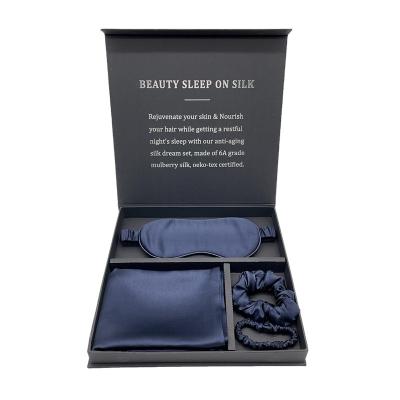 China Anti-puffiness customized eye mask and wholesale luxury silk scrunchie set with box for sale