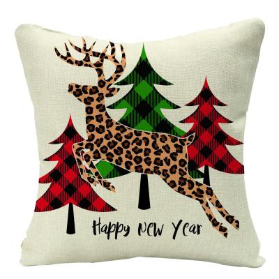 China Sustainable Farmhouse Pillowcase Deer Tree Christmas Sofa Decor Tile Canvas Cover for sale