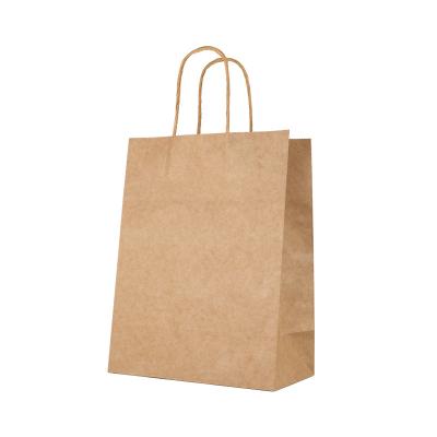 China Recyclable Custom LOGO Printed Brown Kraft Paper Shopping Bag With Handles for sale