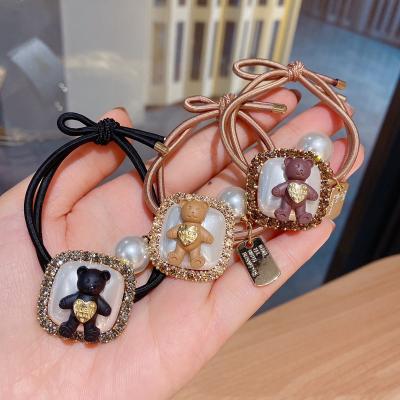 China 2021 New Fashion Alloy Bear Full Diamond Ultra Flash Ring Hair Accessories Hair Rope Schoolgirl Elastic Band Hair Rope for sale