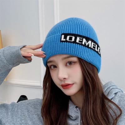 China JOINT Knitted Hat Women's All-match Letter Letter Woolen Warm Windproof Winter Ear-protection Covered Head Cold Hat for sale