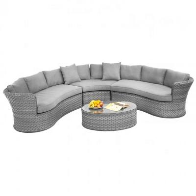 China Outdoor Wicker Half Moon Group Sofa Set Victoria Rounded Corner Rattan Time Furniture Round Sofa for sale