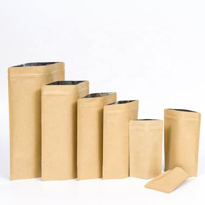 China Biodegradable Resealable Kraft Paper Packaging Bag Stand Up Doypack Kraft Paper Zipper Bag Wrapping Paper for sale