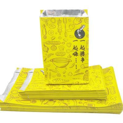 China Biodegradable Grease Proof Foil Logo Paper Bag Custom Aluminum Foil Lined Paper Bag Food BBQ Hot Bags for sale