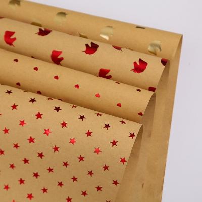 China Cheap Biodegradable Brown Gift Wrapping Paper Sheet Christmas Star Wrapping Paper Price Love Gift Wrapping Paper for sale