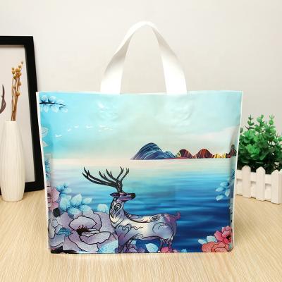 China Recyclable PE Plastic Shopping Gift Bag Grocery Custom Shopping Carry Handle Bag With Own Plastic Logo for sale