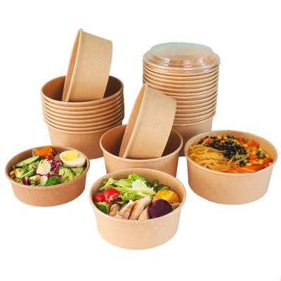 China Recyclable compostable disposable paper salad bowl with plastic/paper lid for take away for sale