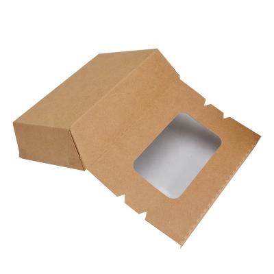 China Biodegradable Wholesale Salad Fruit Paper Packing Box Lunch Packing Takeout Box With Pet Window for sale