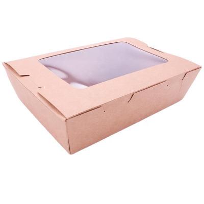 China Brown Biodegradable Wholesale Paper Takeaway Salad Packaging Sweet Paper Box Fruit Salad Cake Candy Sweet Paper Box for sale