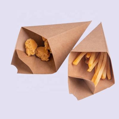 China Recyclable Custom Disposable Take Away Fast Food Wrapping Paper French Fries Cone With Sauce Tray for sale