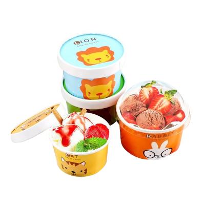 China Biodegradable Custom Disposable Ice Cream Container Paper Ice Cream Cups With Lid And Paper Spoon for sale