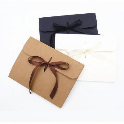 China Recyclable/Biodegradable Wholesale Gift Wedding Card Packaging Cover Paper Envelope Gift Box With Ribbon Bowknot for sale