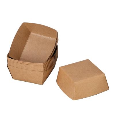 China Biodegradable Wholesale Disposable Snack Boat Box Shape Kraft Paper Container Tray For Fast Food for sale