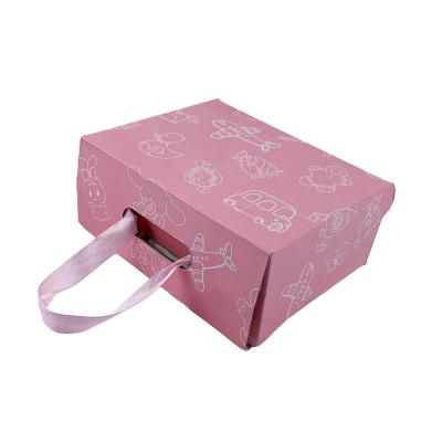 China Custom Logo Shipping Handle Paper Baby Cardboard Packaging Handmade Shoe Box for sale