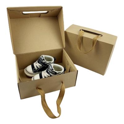 China Handmade Packaging Mailer Print Corrugated Cardboard Shipping Kraft Paper Gift Handle Kids Shoe Box for sale