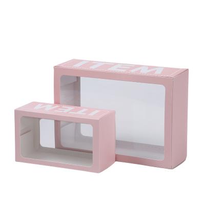 China Custom Recycled Materials Cardboard Logo Shipping Cosmetic Package PVC Windows Paper Boxes for sale