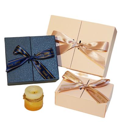 China Recycled Materials Packaging Logo Cosmetic Package Jewelry Ribbon Custom Rigid Gift Box for sale