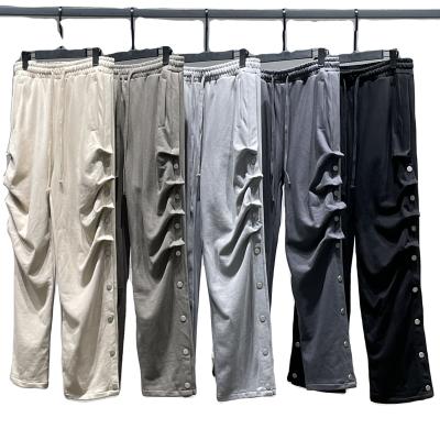 China Latest Design French Terry Side Button Loose Wide Leg Anti-pilling 2021 Pants Mens Streetwear Plus Size Pile Pants for sale