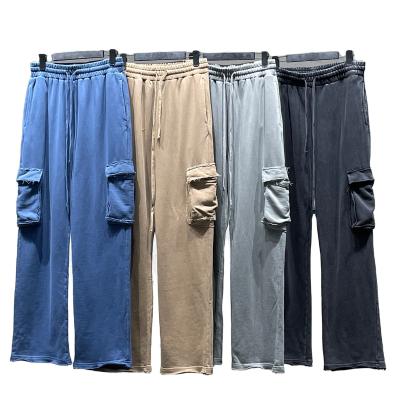 China Anti-pilling Hot Selling French Terry Wash Cotton Jogger Large Pocket Cargo Pants Men's Casual Loose Straight Acid Track Pants for sale