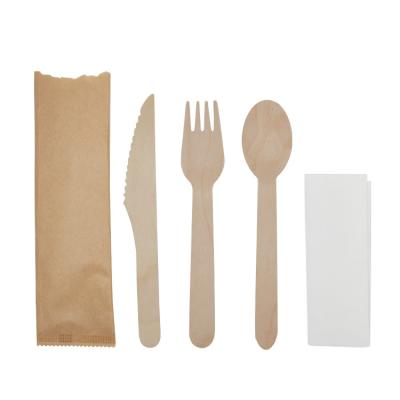 China Custom Natural Biodegradable Party Cutlery Set Sustainable Individually Wrapped Disposable Wooden Cutlery Set for sale