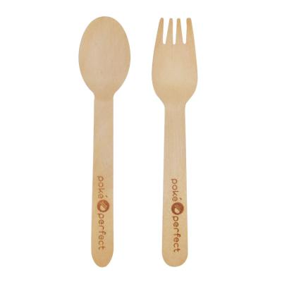 China Sustainable Biodegradable Compostable Disposable Wooden Spoon Forks Knives With Hot Stamping Logo for sale