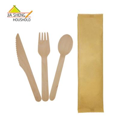 China Viable Wholesale Disposable Wood Knife Fork Spoon Biodegradable Wooden Tableware Set for sale